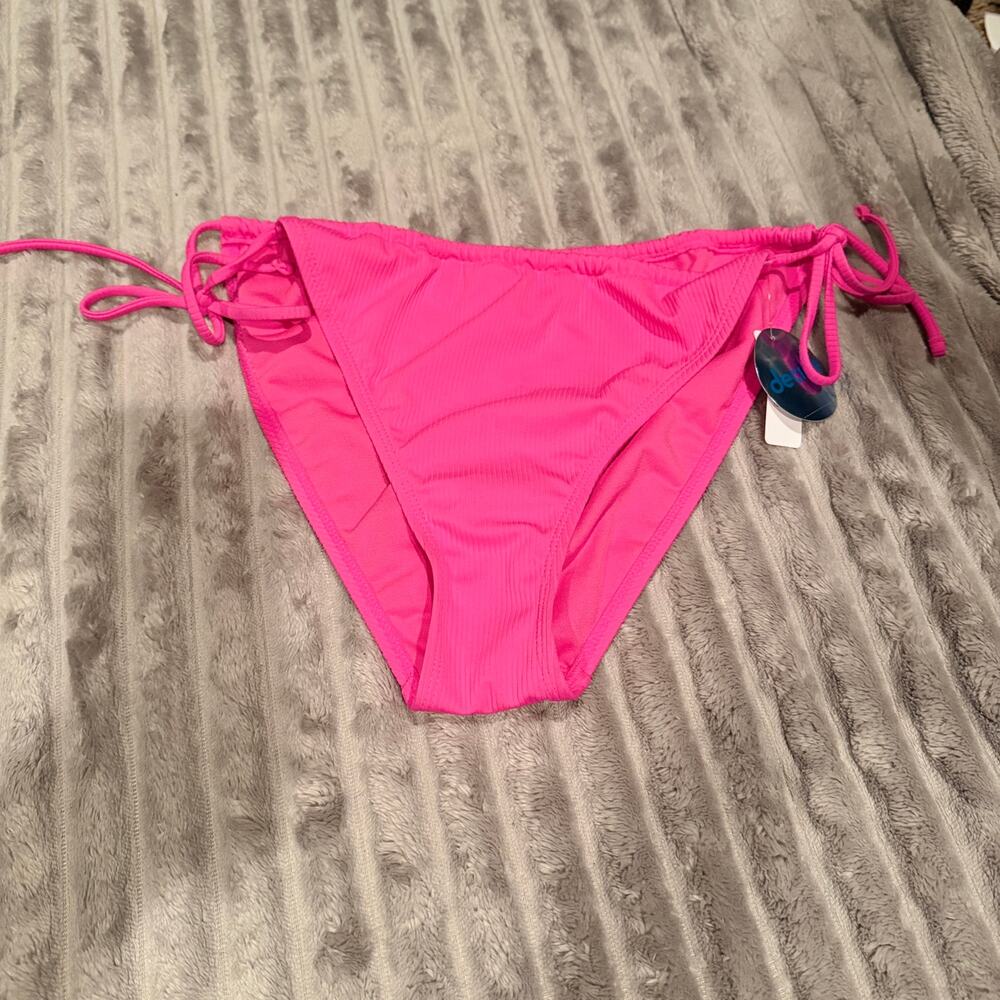 NWT Decree Swim Powerful Pink Ribbed Side-Tie Bikini Bottoms‎ - Size XL